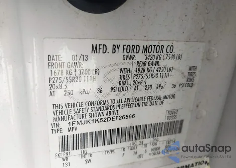 2013 Ford Expedition El Limited from USA, damaged, VIN 1FMJK1K52DEF26566